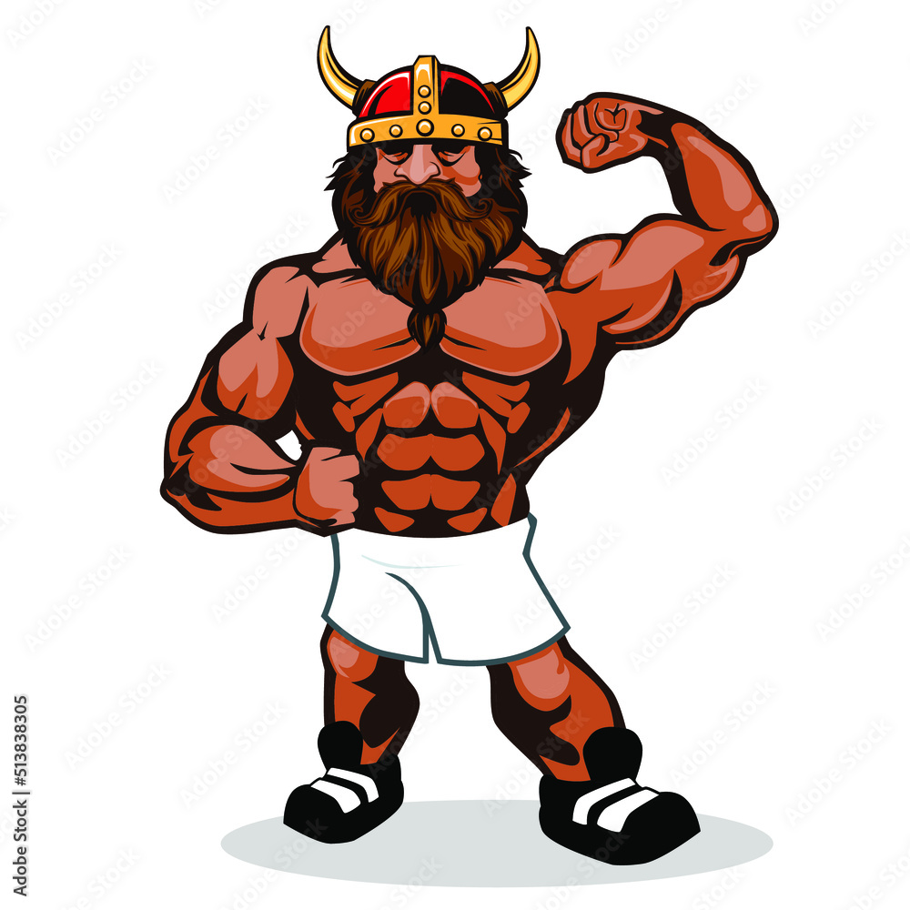 viking muscle mascot cartoon in vector
