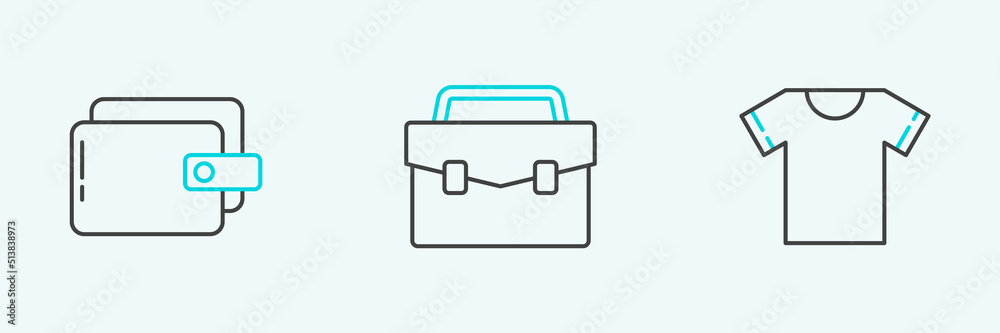Set line T-shirt, Wallet and Briefcase icon. Vector Set line T-shirt, Wallet and Briefcase icon. Vector
