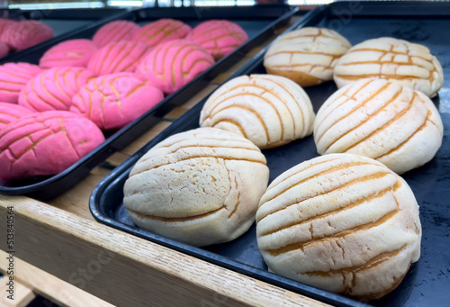 Mexican Pan Dulce (sweet bread) for sale at a bakery store photo