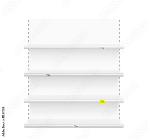 Store shelf for presentations with price on a white background. Vector illustration. Can be use for presentation of your product on the shelf. EPS10. 