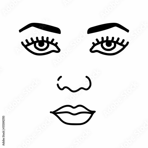 Beautyfull girl face. Attractive young woman portrait female beauty concept. Line drawing. Black and white vector illustration. Minimalist style portrait. © Kateryna