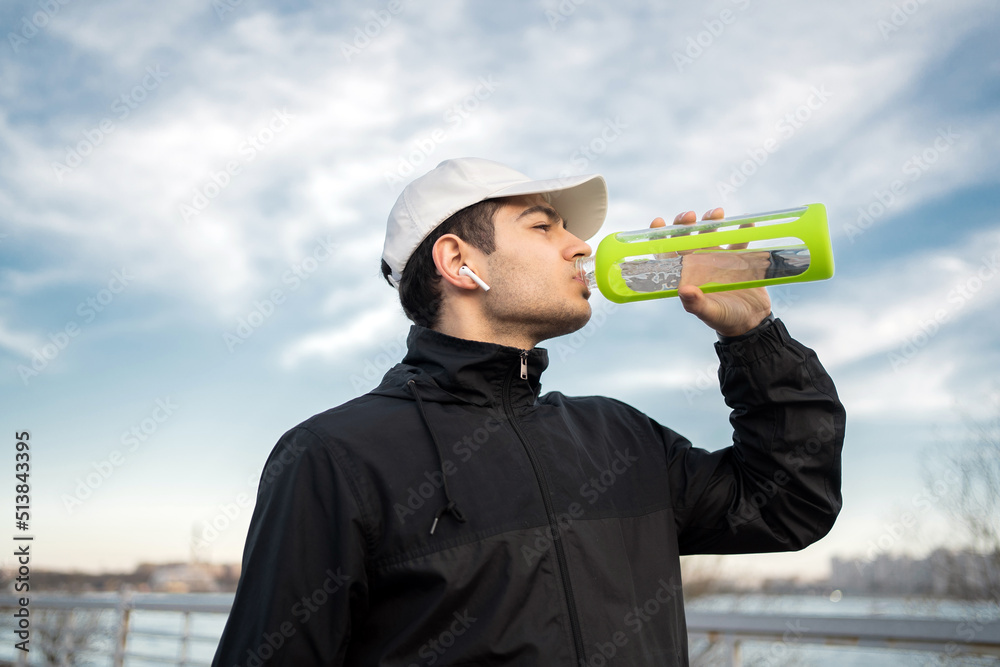 Drinking water thirst training male athlete
