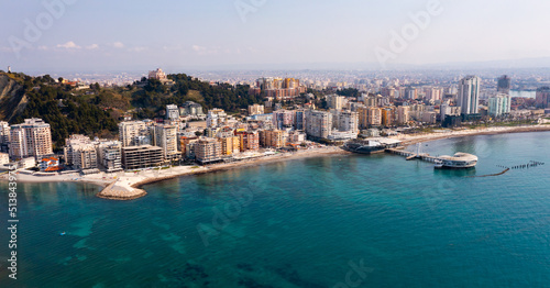 Bird's eye view of Ventus Harbor placed on Albanian Adriatic Sea Coast in city of Durres. photo