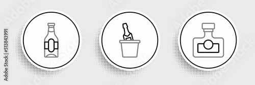 Set line Alcohol drink Rum, Beer bottle and Champagne an ice bucket icon. Vector