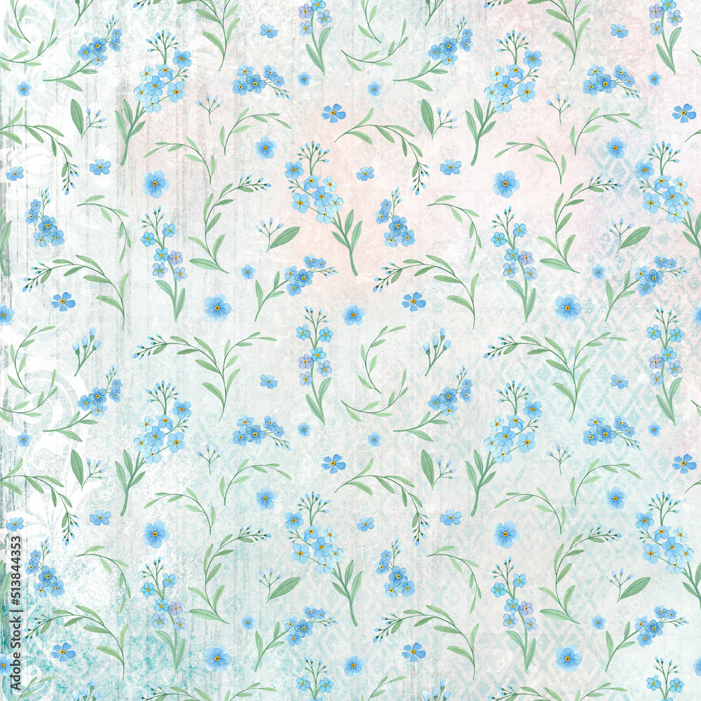 Fototapeta premium Pattern with forget-me-nots on a vintage background.