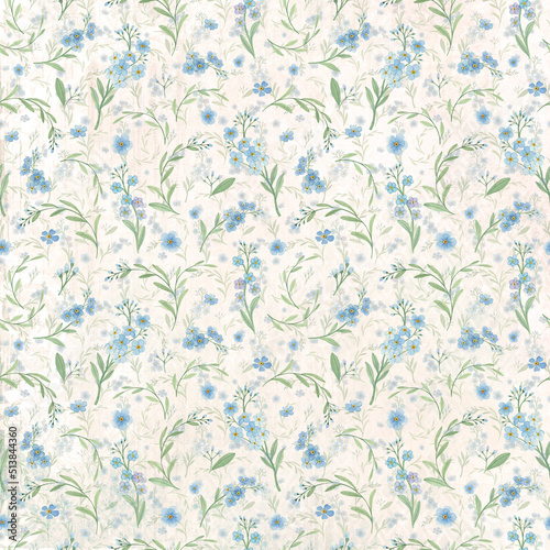 Vintage pattern with watercolor forget-me-nots.