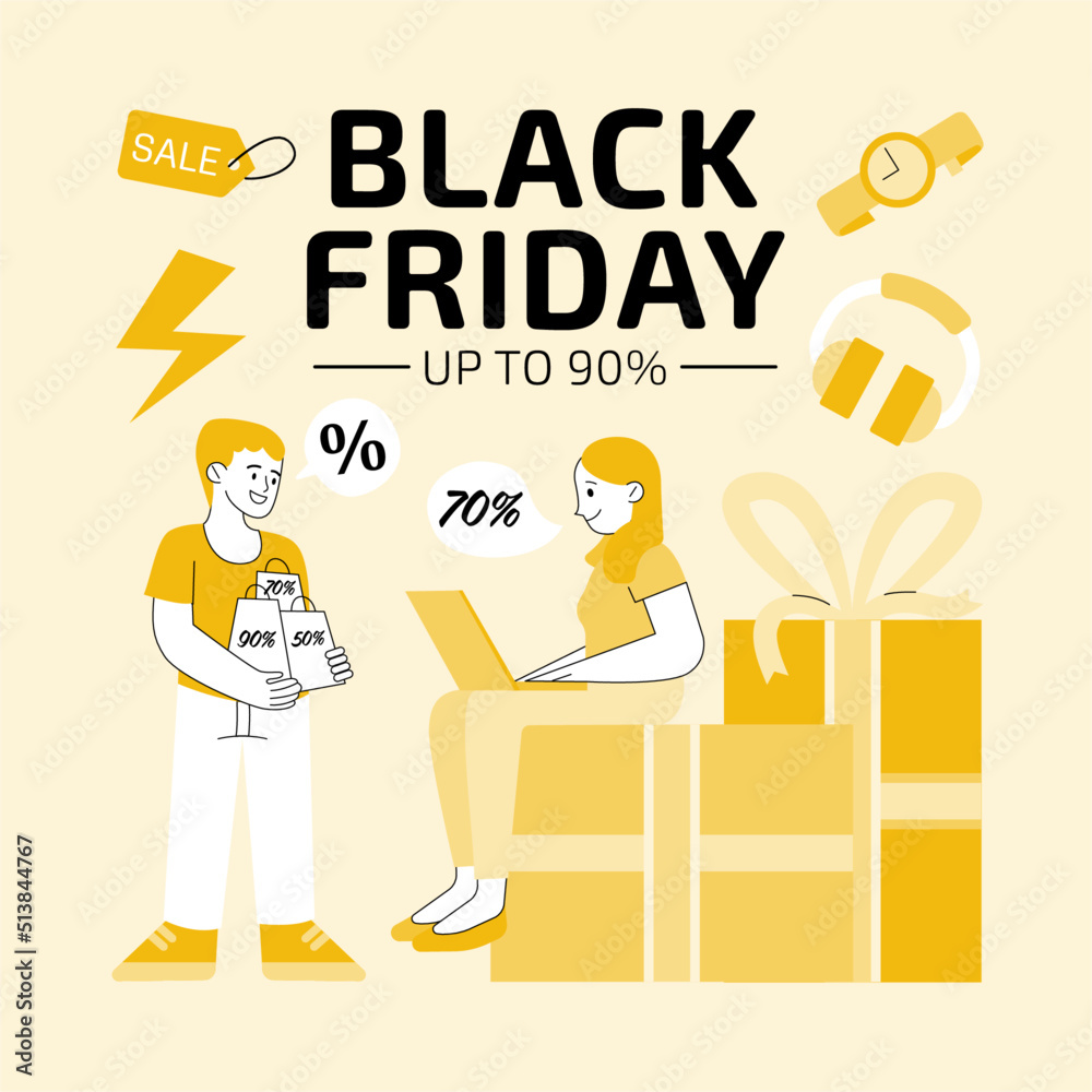 Black Friday sale. Black web banner. Sale of posters. Advertising. Vector illustration. Black friday promotional Black Friday sale. Black web banner. Sale of posters. Advertising. Vector illustration. Black friday promotional