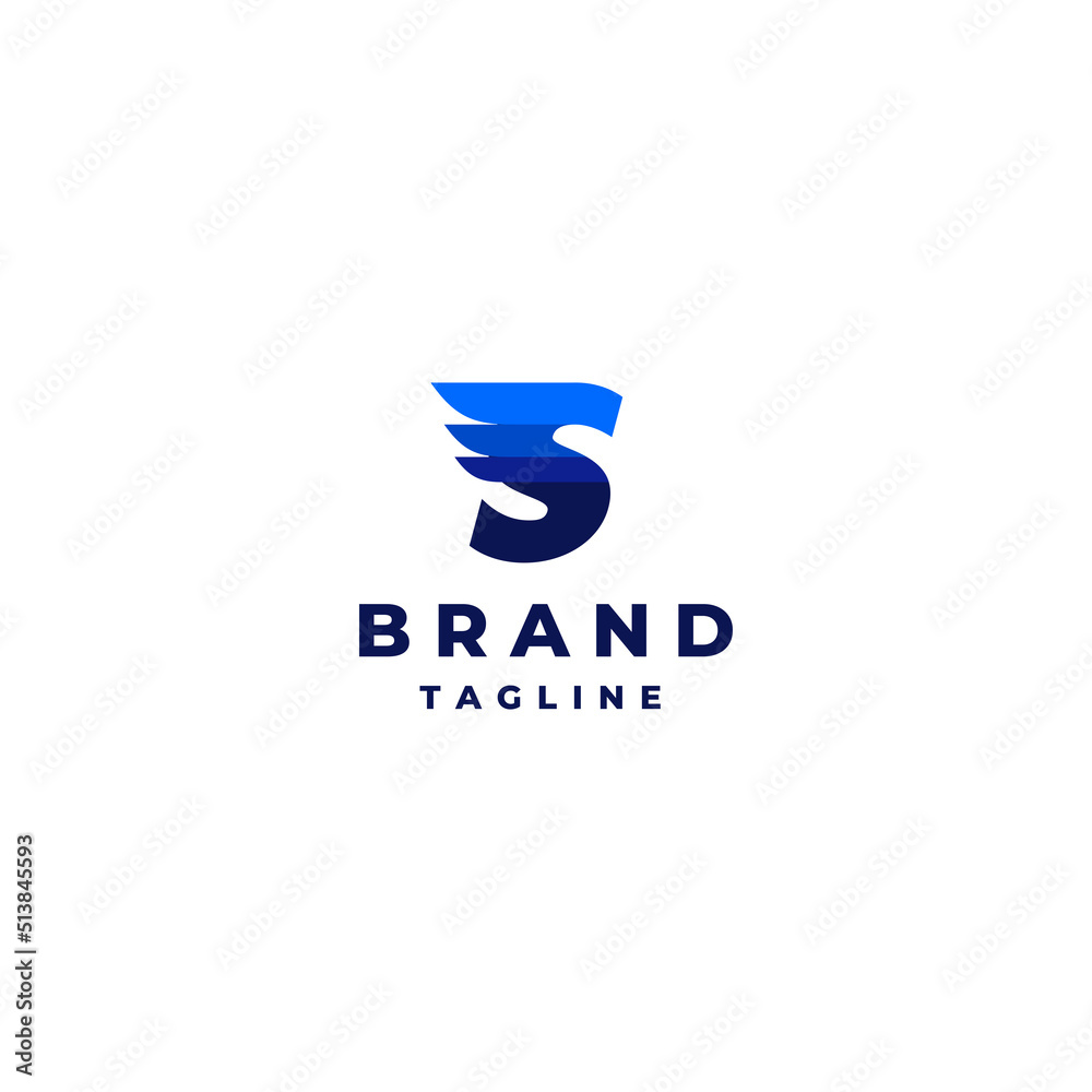 Letter S With Wings On Blue Color Theme. Simple logo design initials letter S with blue wing stripes. Letter S With Wings On Blue Color Theme. Simple logo design initials letter S with blue wing stripes.