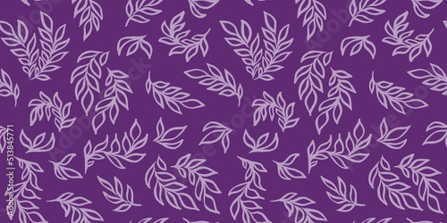 Summer floral multicolor Seamless pattern digital paper textile packaging Backgrounds. Doodle pink line art leafs elements on violet Background