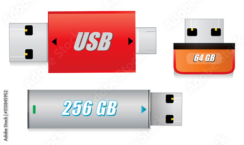 set of blank pen usb drive isolated or usb flash drive template for promotional branding or flash memory pen drive. eps vector