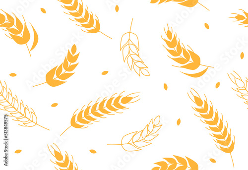 Grain crops seamless set. Repeating image for printing on wrapping paper or bed linens. Agriculture and autumn harvesting, fall. Nature, plants and floristry, wheat. Cartoon flat vector illustration