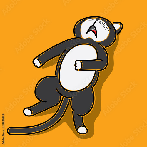 Black cat lying down and sleeping like a stunned person