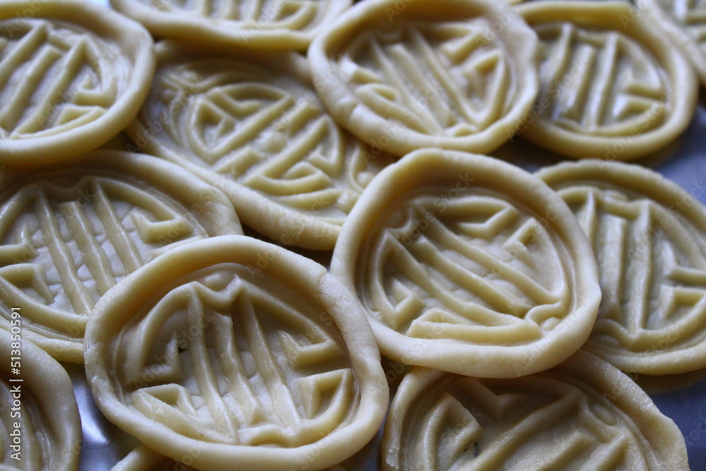 Obraz na plátně Uncooked mongolian traditional boov biscuits