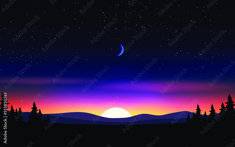 Fototapeta premium landscape with moon and stars