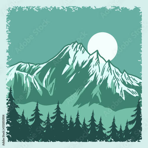 illustration of a mountain night landscape