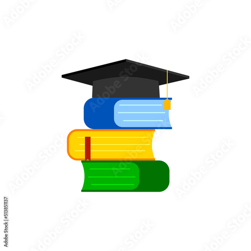 Abstract icon with book student hat. Education, knowledge, study concept. Vector illustration. stock image.
