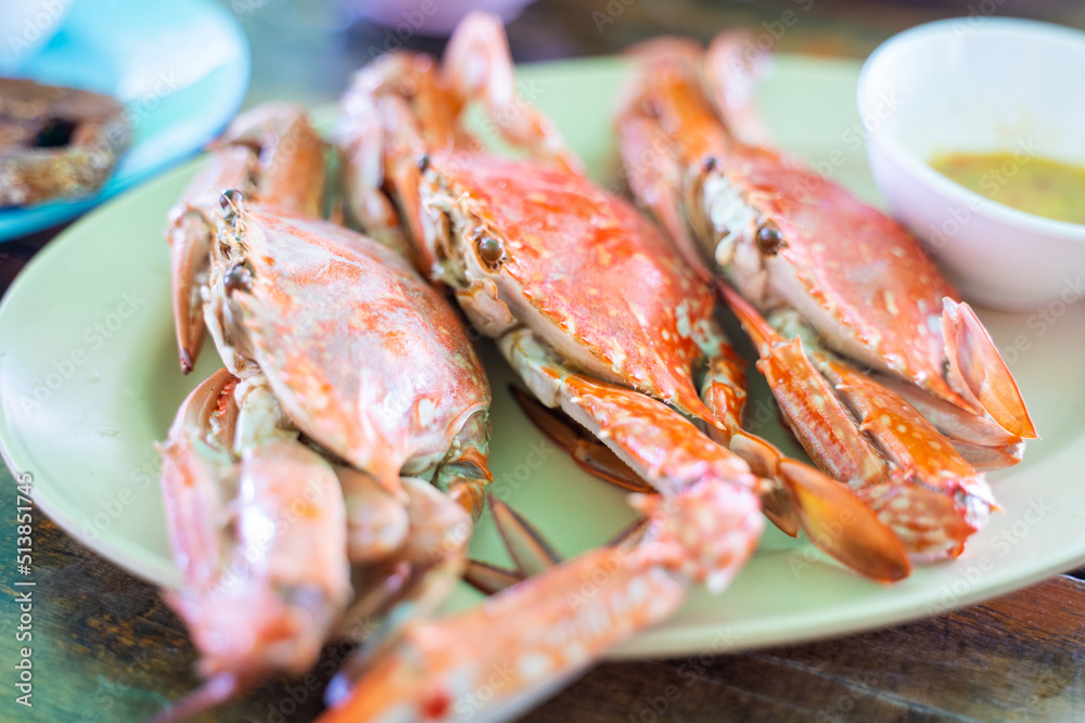 Steamed Blue Crab serve with spicy sauce Steamed Blue Crab serve with spicy sauce