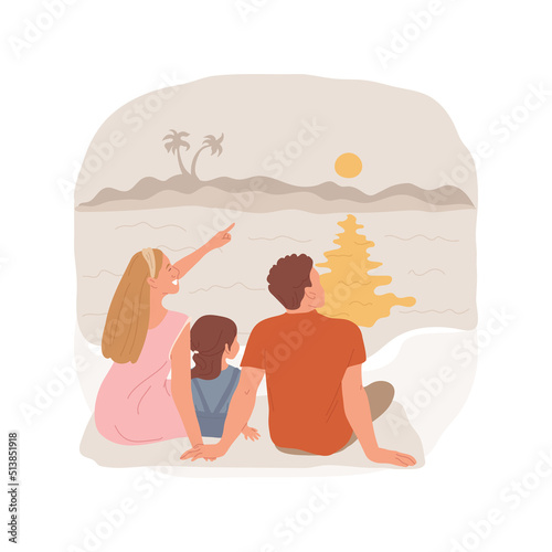 Watch a sunset isolated cartoon vector illustration. Watching last sunlight at a lake, family sitting together, beautiful sunset time, outdoor activity, holiday happy moment vector cartoon.