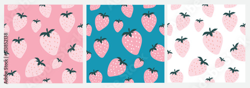 strawberry seamless abstract fruit pattern set pink template collection	