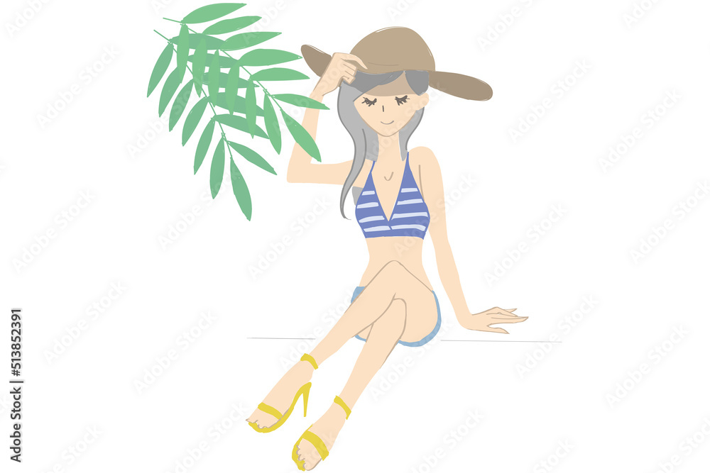 水着を着た女性　夏のイメージ　イラスト