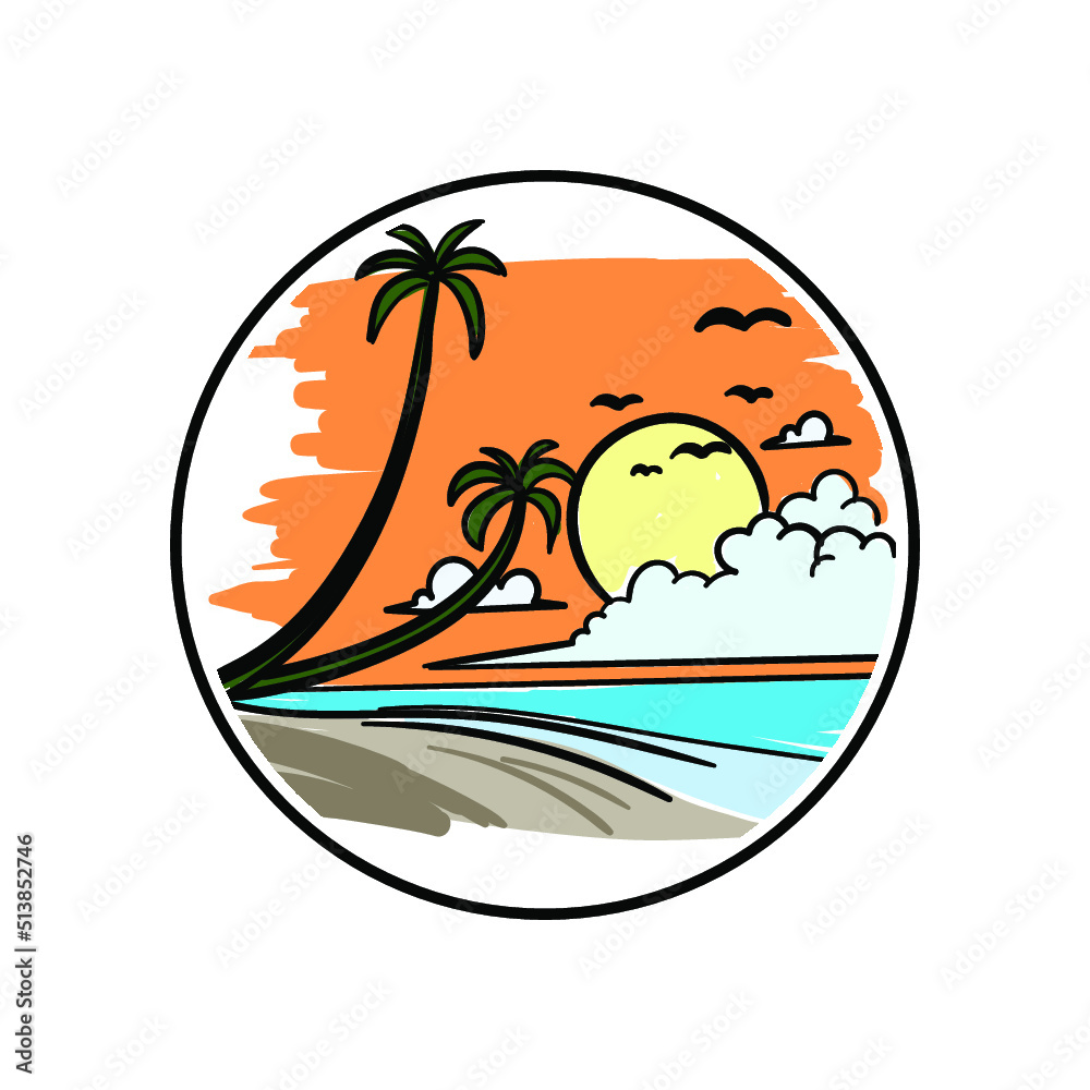 tropical island with palm tree logo