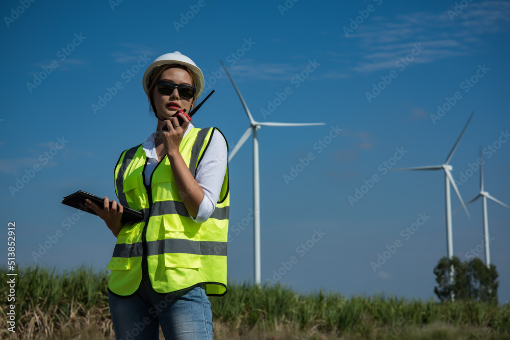 custom made wallpaper toronto digitalperson with wind turbine in the field. engineer with turbine in the wind. engineer with turbine