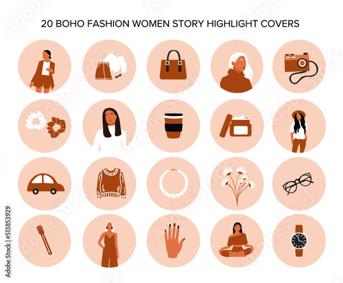 Abstract fashion silhouettes, woman highlights for social media. Vector contemporary art illustration. Boho women blog beauty lifestyle.