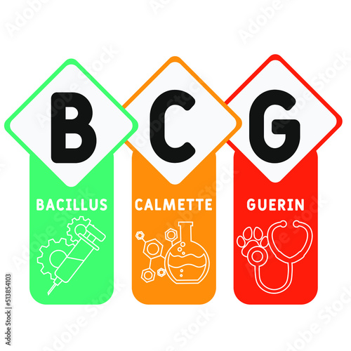 BCG Bacillus Calmette-Guerin acronym. medical concept background.  vector illustration concept with keywords and icons. lettering illustration with icons for web banner, flyer, landing page