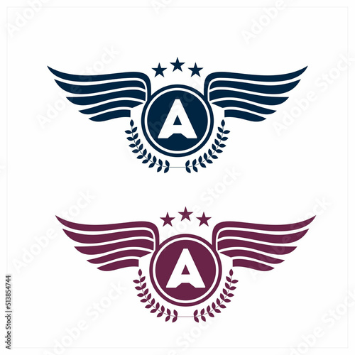 A initials logo in badge star wing shape illustration