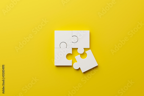 Jigsaw puzzle connecting together. Team business success partnership or teamwork concept. 3d rendering illustration