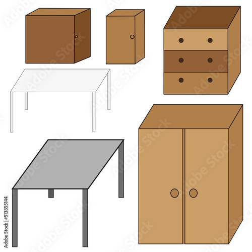 collection with different furniture. Sticker pack. Vector illustration. stock image.