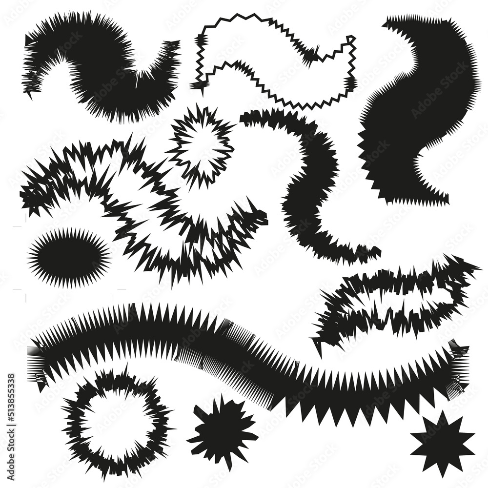 Black different brush shapes. Abstract liquid shapes. Vector illustration. stock image.