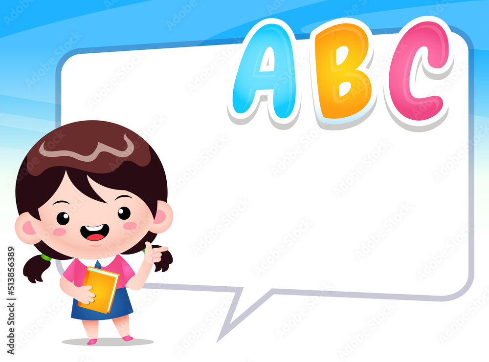 Cute Girl Student Pointing Away Big Speech Bubble Cute Girl Student Pointing Away Big Speech Bubble
