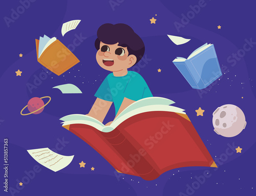 happy boy with open book