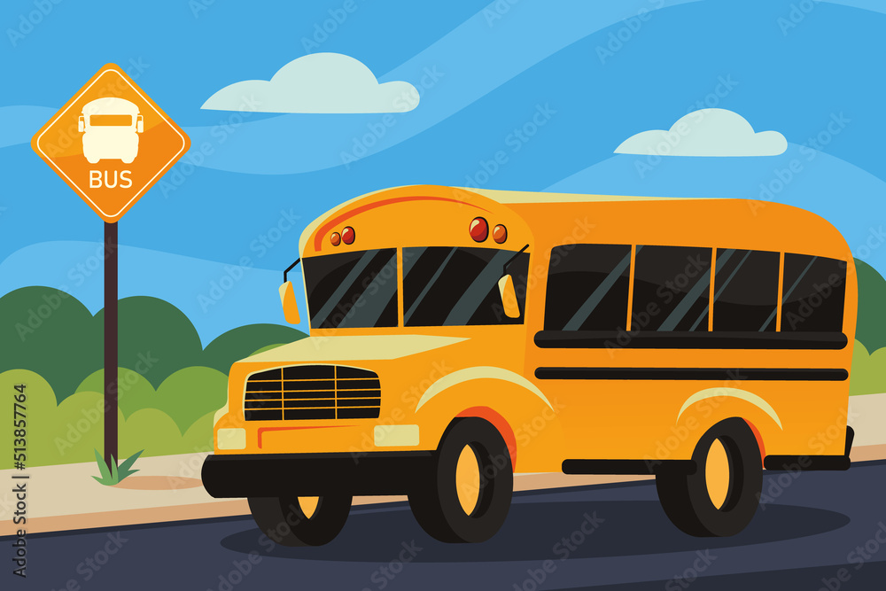 school bus and signage