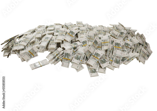Stack Russian cash or banknotes of Rusia rubles scattered on a white background isolated The concept of Economic, Finance, Background, news, social media and texture of money 3d Rendering 10 Ruble