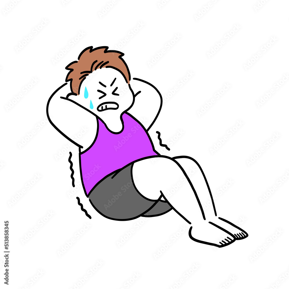 腹筋運動をしている太り気味の男性 腹筋運動をしている太り気味の男性