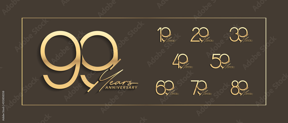 set of anniversary premium golden color on brown background for special celebration - obrazy, fototapety, plakaty 