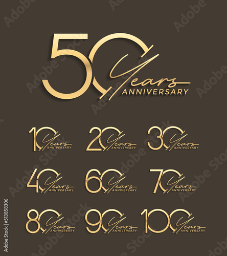 set of anniversary premium golden color on brown background for special celebration