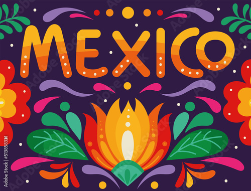 mexico lettering and flowers
