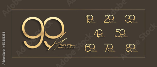 set of anniversary premium golden color on brown background for special celebration