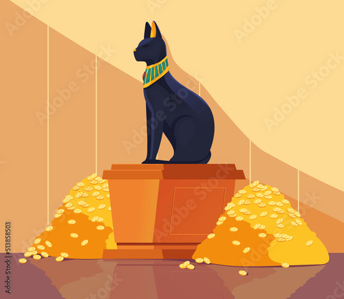 egypt goddess cat with treasure