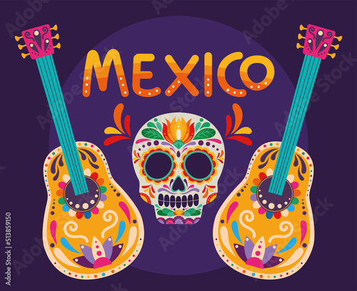 mexico skull and guitar