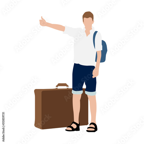 Vector illustration with travel motif ( A man hitchhiking ).
