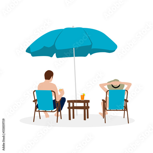 Vector illustration with summer vacation as a motif ( Couple relaxing on the beach side )