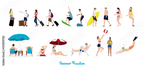 Canvas Print Vector illustration set of people enjoying summer vacation