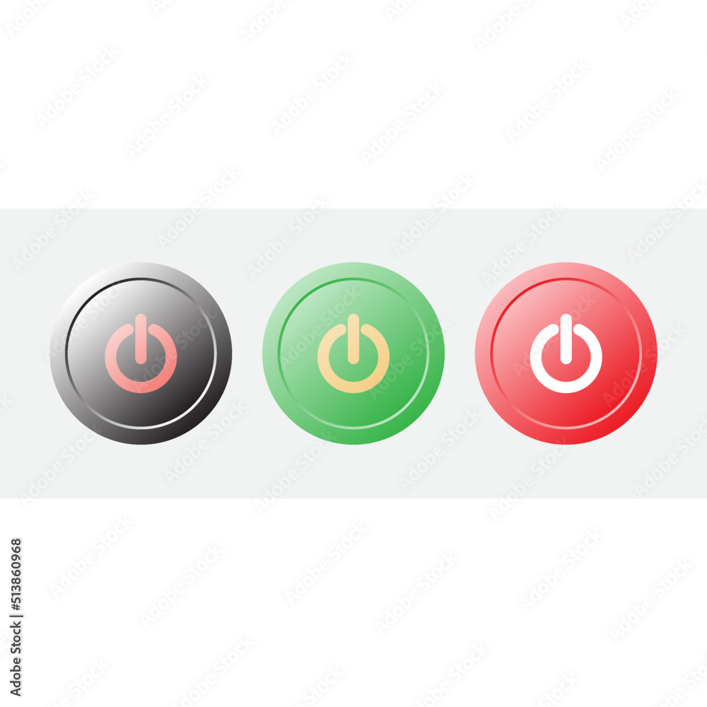 Three piece start stop push button on white background vector illustration Three piece start stop push button on white background vector illustration