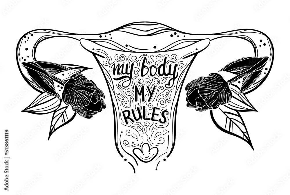 Anatomical tattoo art print with uterus. Woman power. Stock Vector Anatomical tattoo art print with uterus. Woman power. Stock Vector