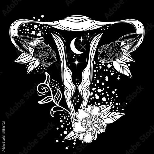 Anatomical tattoo art print with uterus. Woman power.