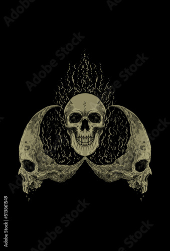 Skull head moon with fire artwork illustration